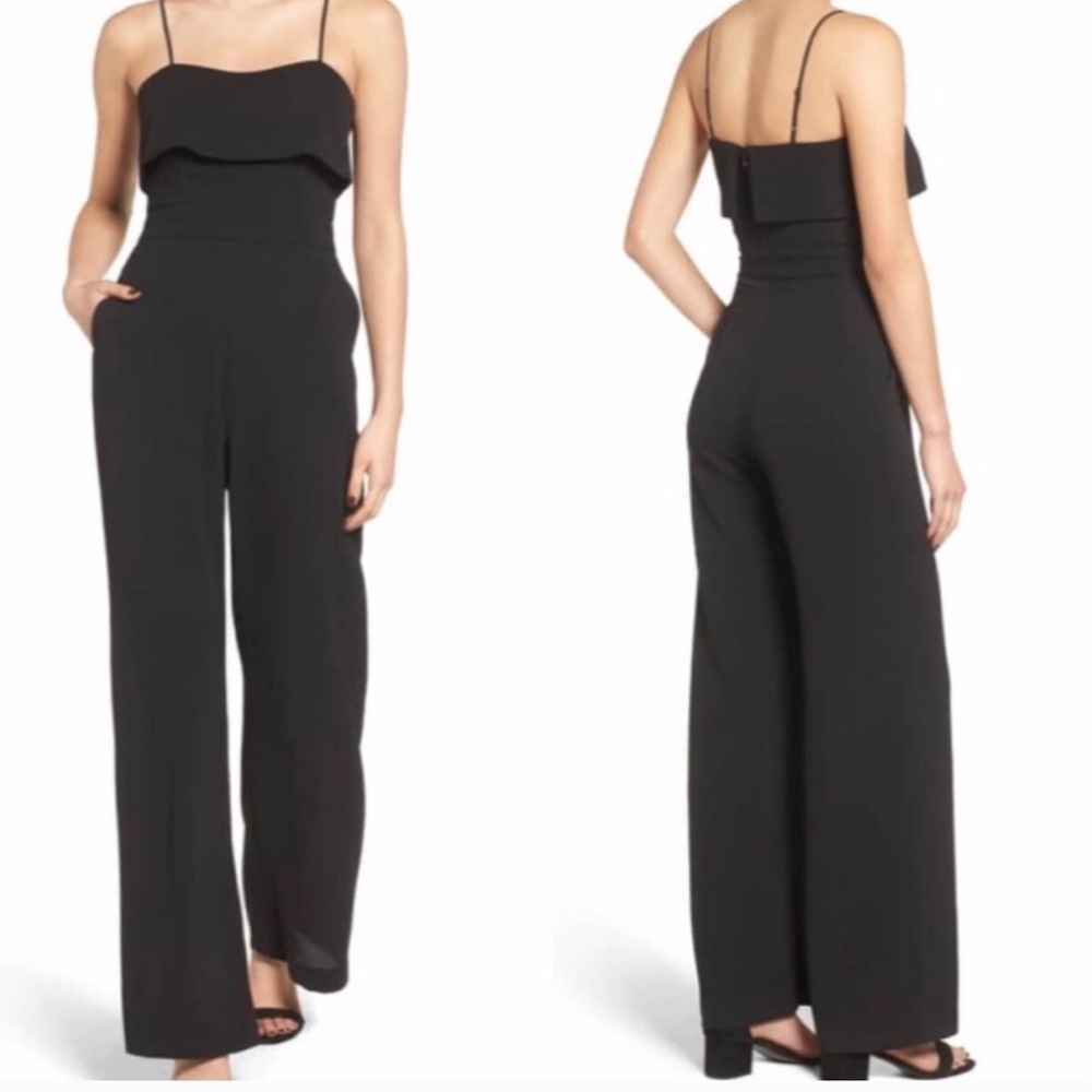 WAYF State Line Black Ruffle Jumpsuit